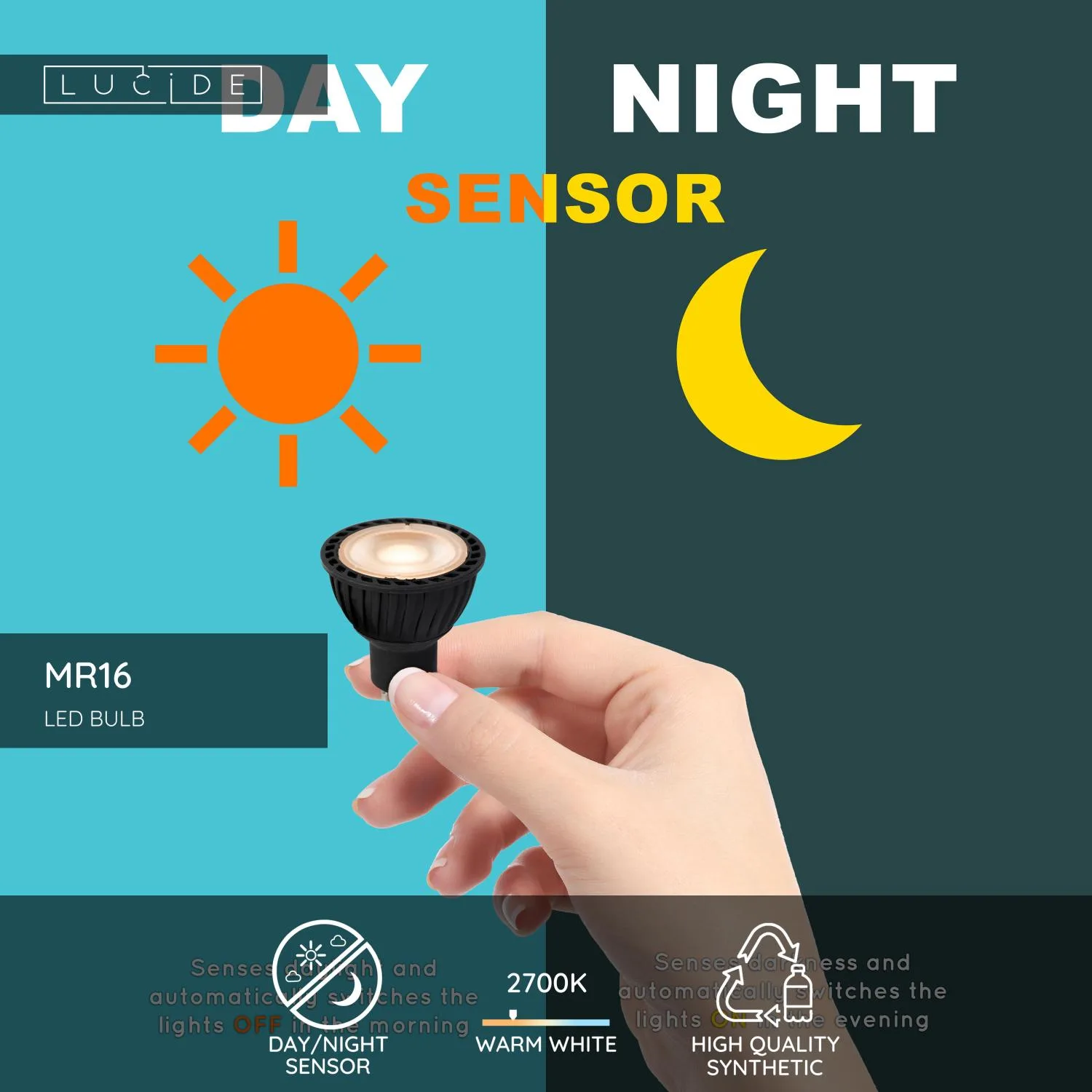 MR16 - LED žiarovka - Ø 5 cm - LED - GU10 - 1x5W 2700K - Senzor dňa/noci - čierna – Obrázok 2
