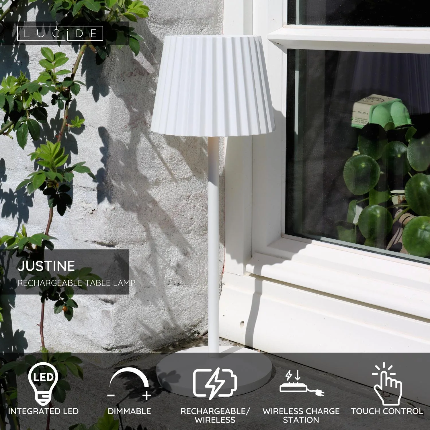 JUSTINE – Nabíjateľná stolná lampa do interiéru/exteriéru – Akumulátor – Stmievateľné LED – 1x2 W, 2700 K – IP54 – S bezdrôtovou nabíjacou podložkou – Čierna – Obrázok 3