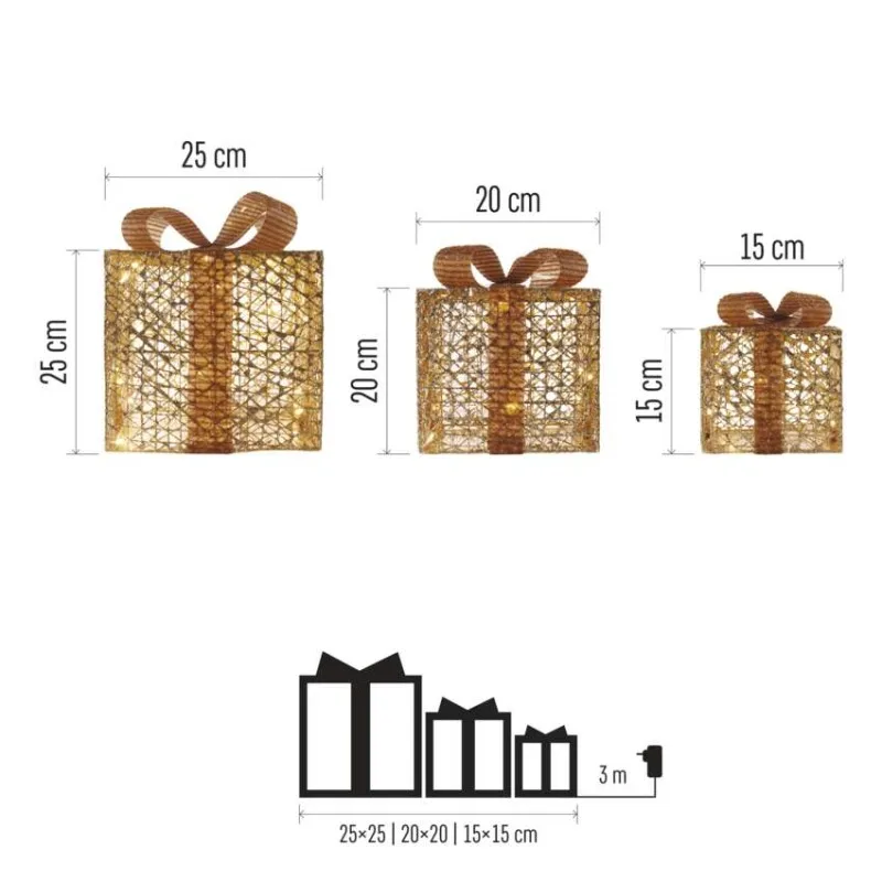 LED darčeky, 3 veľkosti, vnútorné, teplá biela – Obrázok 4