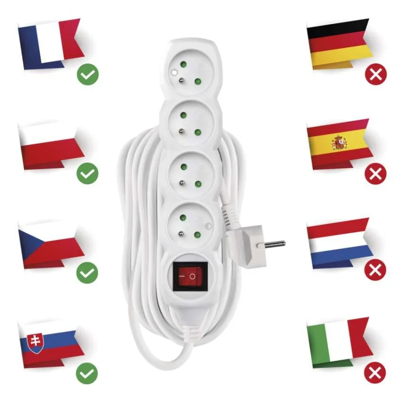 Predlžovací kábel 7 m / 4 zásuvky / s vypínačom / biely / PVC / 1,5 mm2 – Obrázok 5