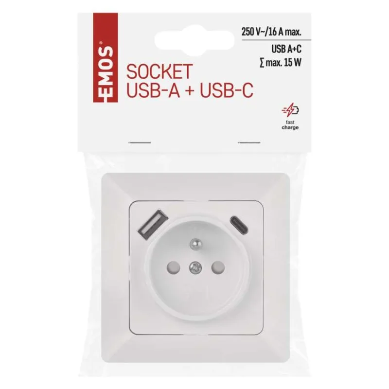 Zásuvka s USB A+USB C, biela – Obrázok 5