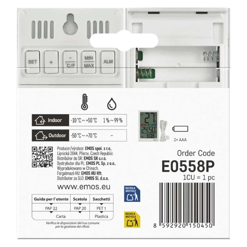 Digitálny teplomer s vlhkomerom, drôtový snímač, budík E0558P – Obrázok 14