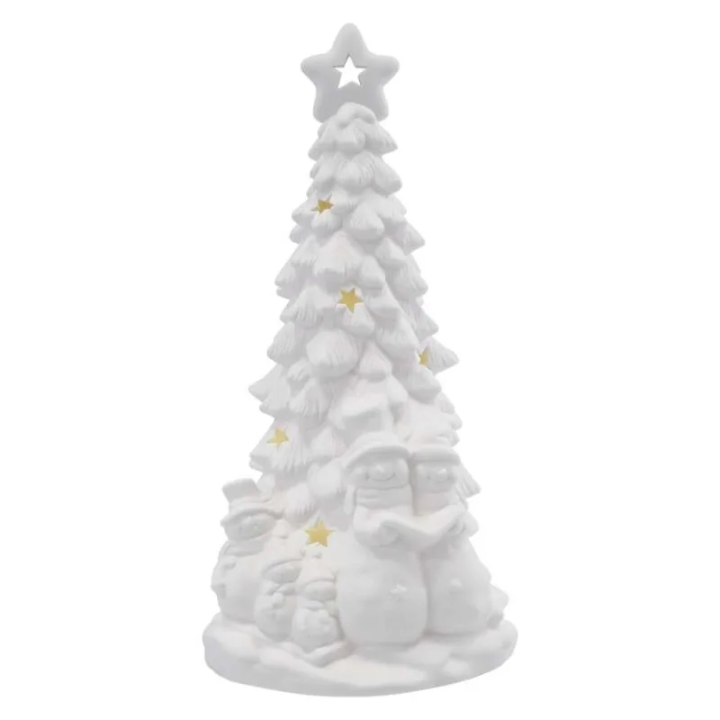 Keramický LED stromček so snehuliakmi, 33,5 cm, 2x AA, vnútorný, teplá biela – Obrázok 2