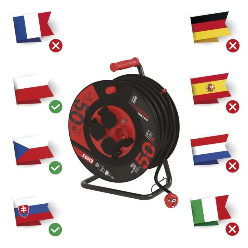 Vonkajší predlžovací kábel na bubne 50 m / 4 zás. / čierny / guma-neoprén / 230V / 2,5 mm2 – Obrázok 4