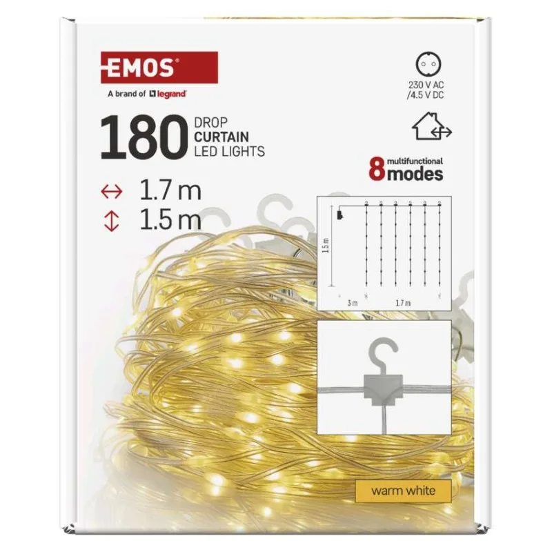 LED vianočná drop reťaz – záclona, 1,7x1,5 m, vonkajšia aj vnútorná, teplá biela, programy – Obrázok 10