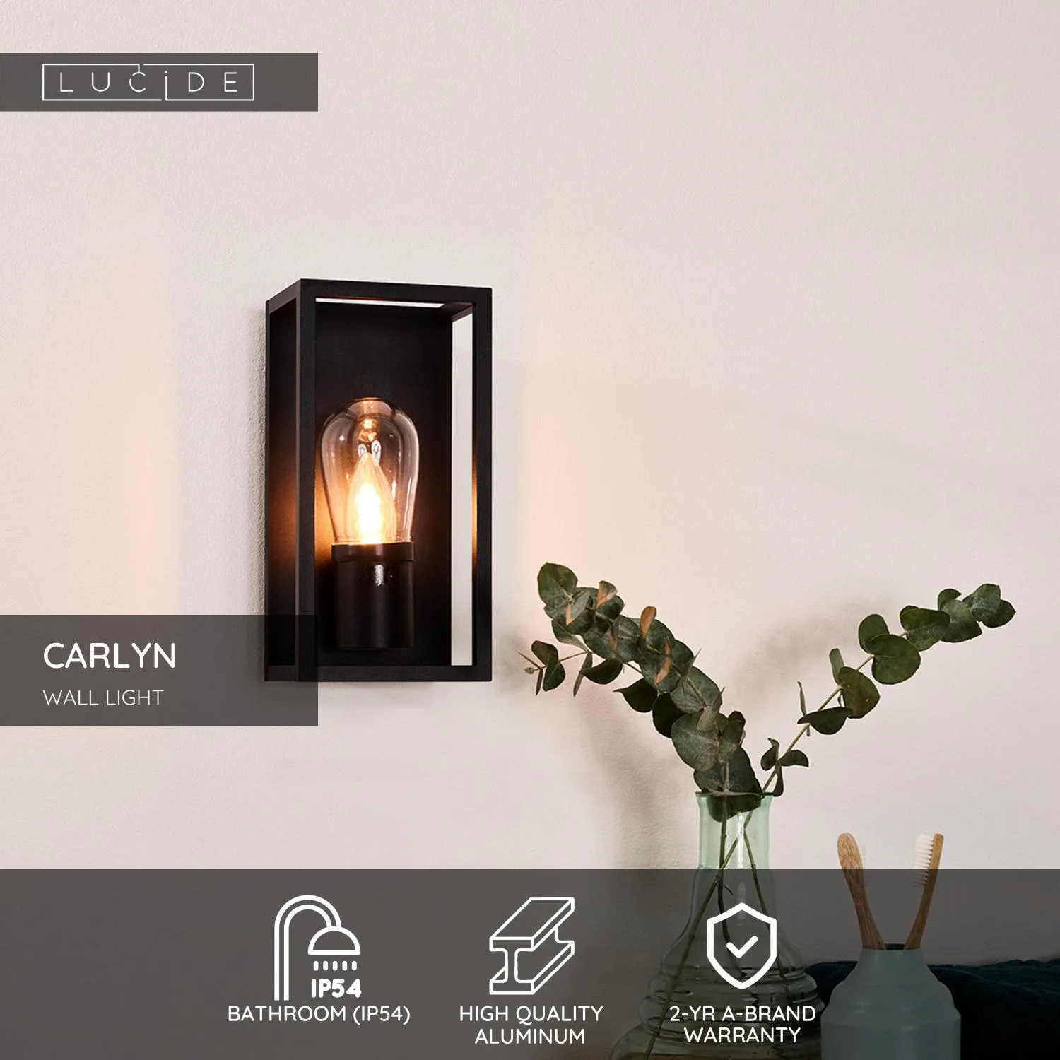 CARLYN – Nástenné svietidlo do kúpeľne – 1xE14 – IP54 – Čierna – Obrázok 3