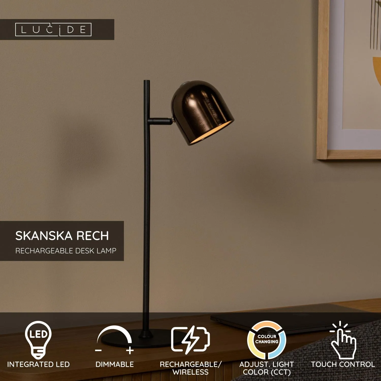 SKANSKA RECH – Nabíjateľná stolná lampa pre vnútorné aj vonkajšie použitie – Akumulátor – Stmievateľné LED – CCT – 1x3 W 3000 K/6000 K – IP44 – Obrázok 11