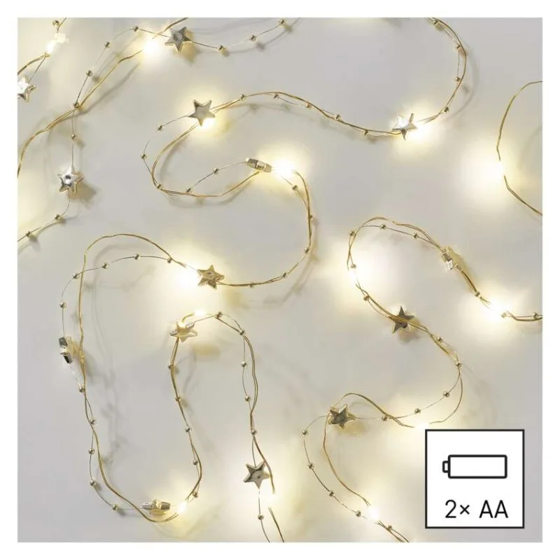 LED vianočná reťaz zlatá – hviezdičky, 1,9 m, 2x AA, vnútorný, teplá biela, časovač – Obrázok 6