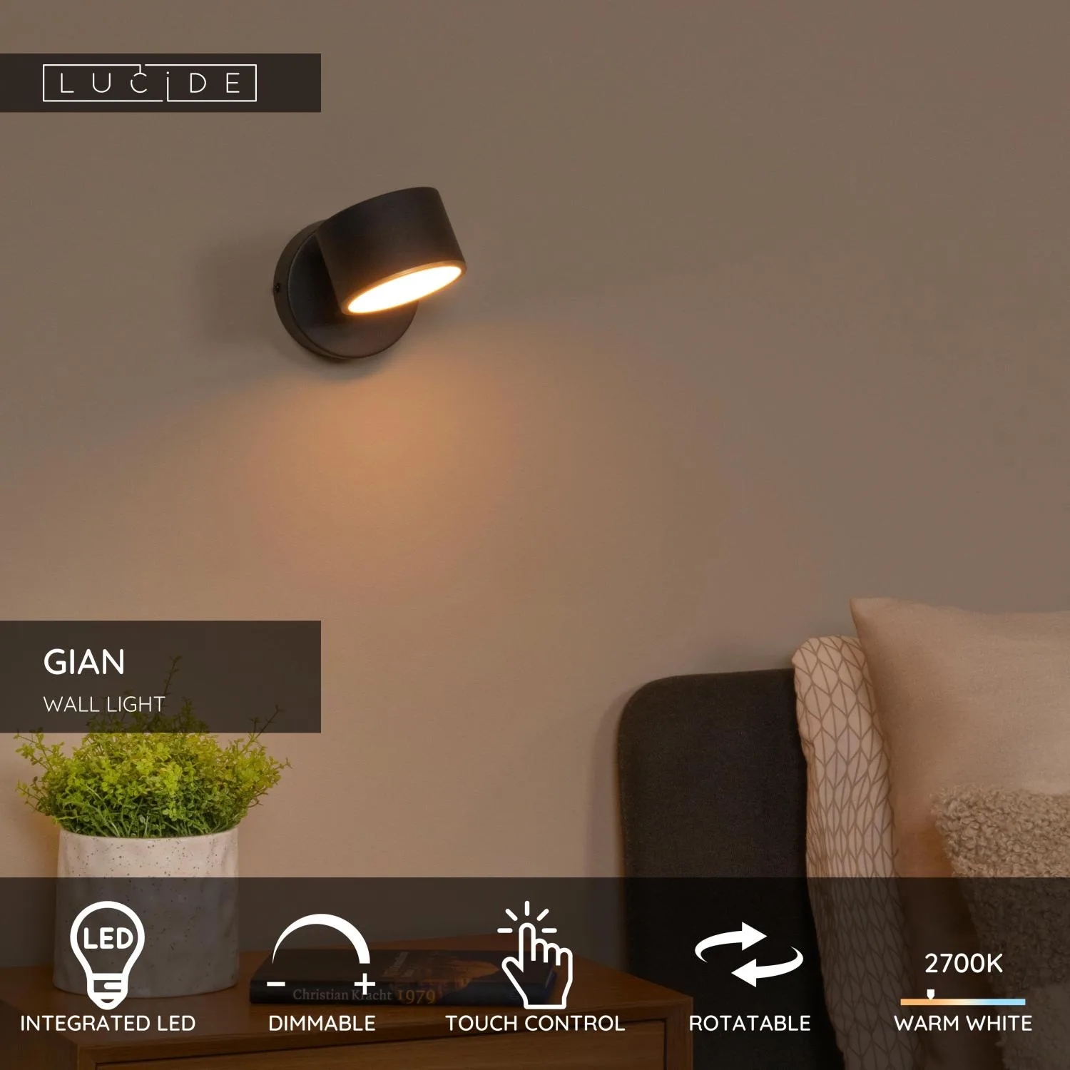 GIAN – Nástenné svietidlo – LED s reguláciou jasu – 1x9 W, 2700 K – Obrázok 3