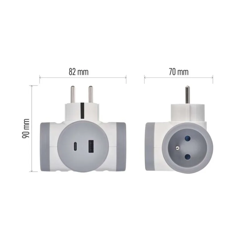Rozbočovacia zásuvka 2×, 1×USB-A+1×USB-C, bielo-sivá – Obrázok 11