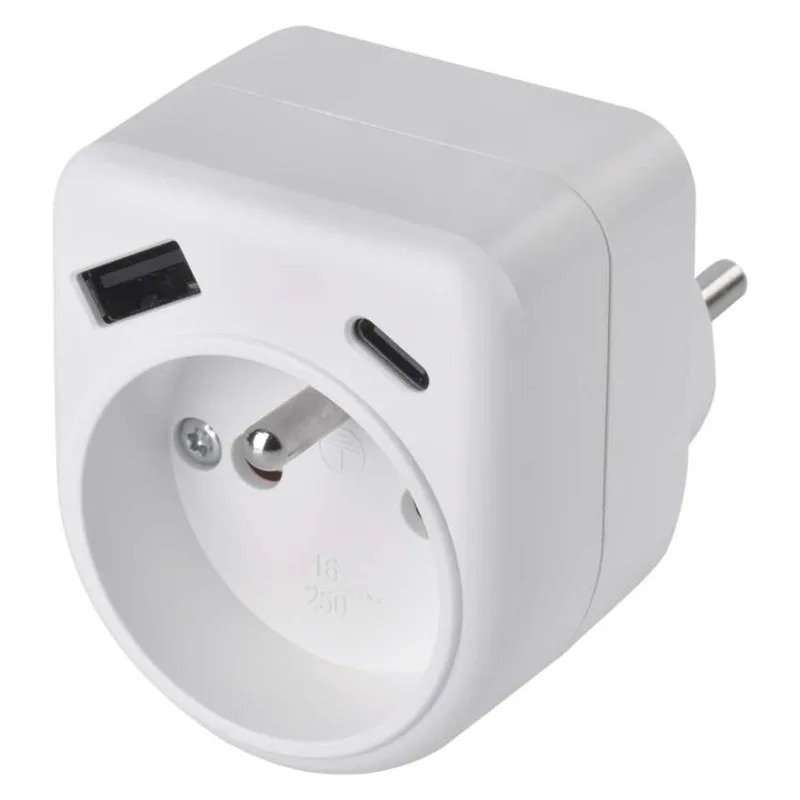 Rozbočovacia zásuvka 1×, 1×USB-A+1×USB-C, biela – Obrázok 2