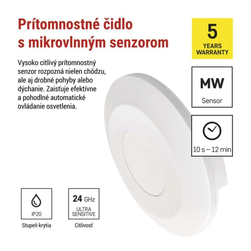 Mikrovlnný senzor prítomnosti IP20 24GHZ 2000W biela – Obrázok 3