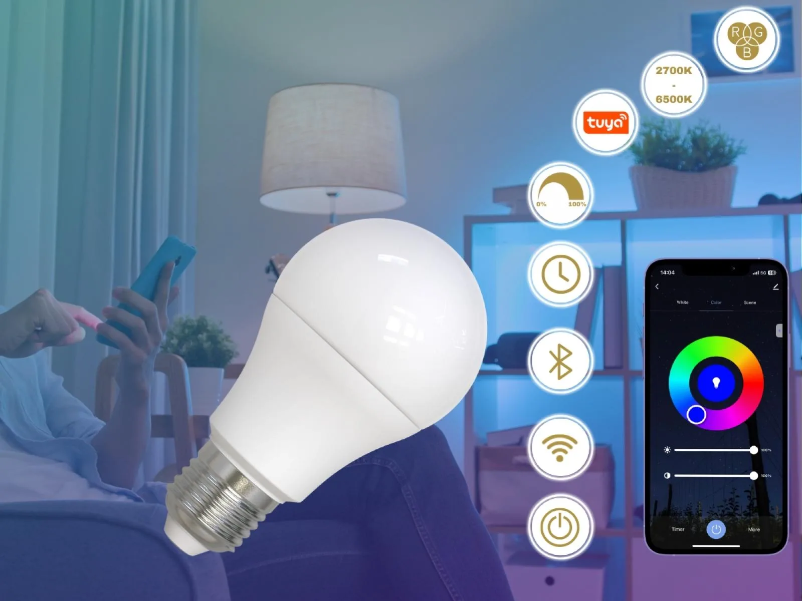 LED žiarovka WIFI 9W - A60 / E27 / CCT + RGB - ZLS532W – Obrázok 2