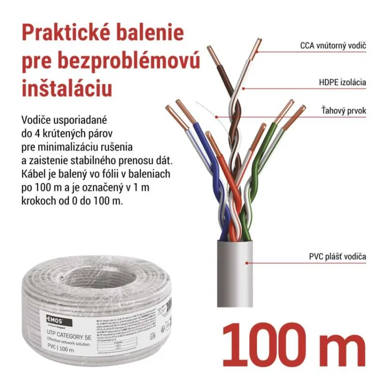 Datový kábel UTP CAT 5E PVC CCA, 100m – Obrázok 4
