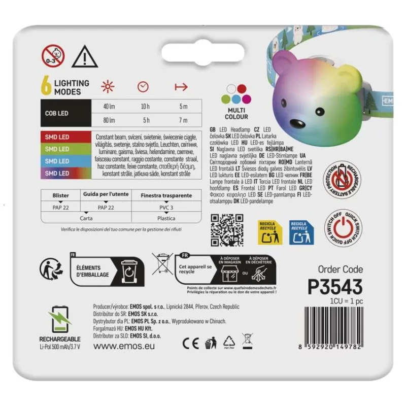 LED nabíjacia čelovka medveď P3543, 80 lm, Li-Pol 500 mAh – Obrázok 7