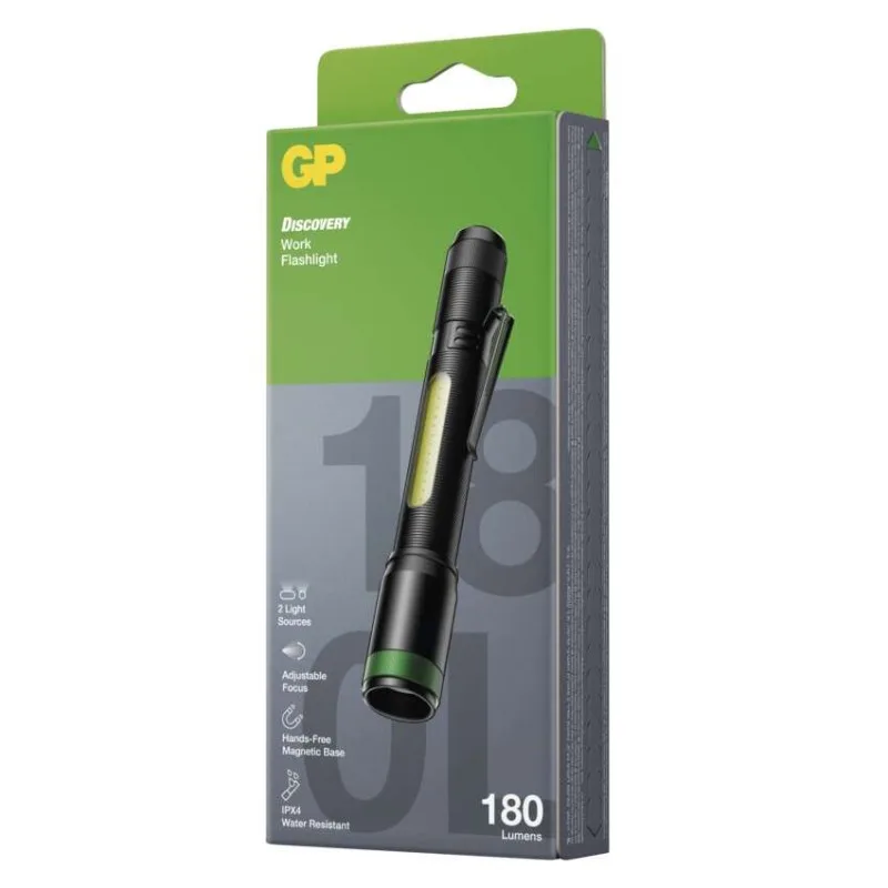 CREE + COB LED ručné svietidlo GP C33, 180 lm, 2× AA, fokus – Obrázok 10
