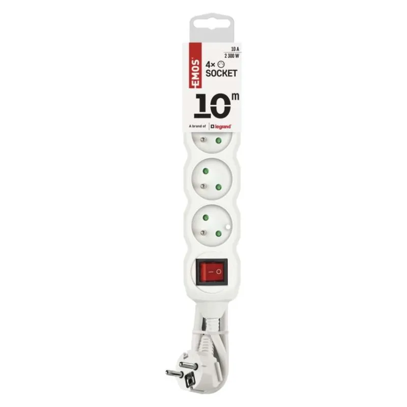 Predlžovací kábel 10 m / 4 zásuvky / s vypínačom / biely / PVC / 1 mm2 – Obrázok 4