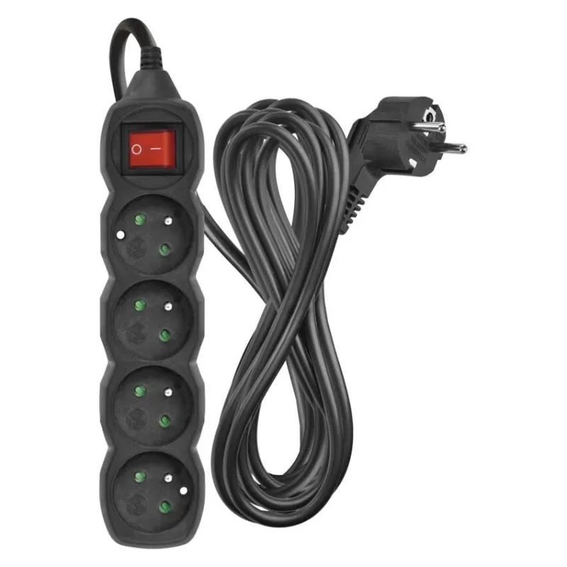 Predlžovací kábel 5 m / 4 zásuvky / s vypínačom / čierny / PVC / 1,5 mm2 – Obrázok 3