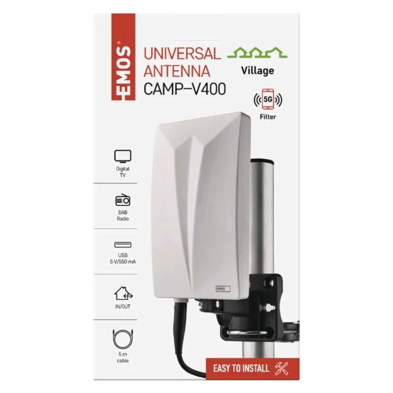 Anténa univerzálna VILLAGE CAMP–V400, DVB-T2, FM, DAB, filter LTE/4G/5G – Obrázok 9