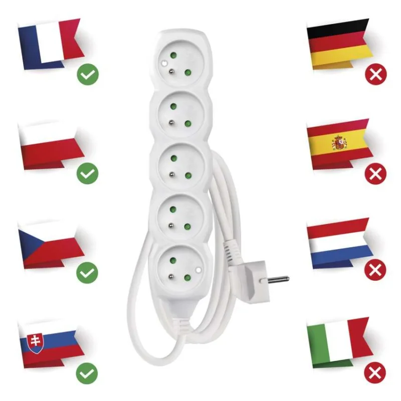 Predlžovací kábel 1,5 m / 5 zásuviek / biely / PVC / 1 mm2 – Obrázok 5