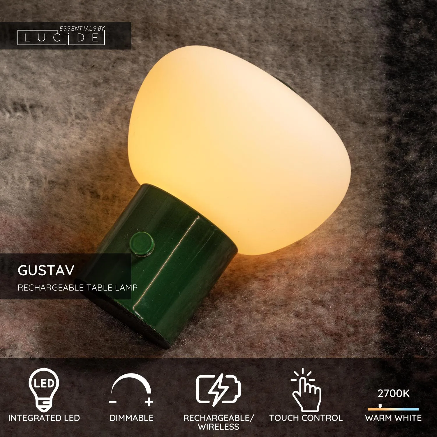 GUSTAV – Nabíjateľná stolná lampa – Akumulátor – Ø 8 cm – Stmievateľná LED – 1x0,8 W, 2700 K – Obrázok 3