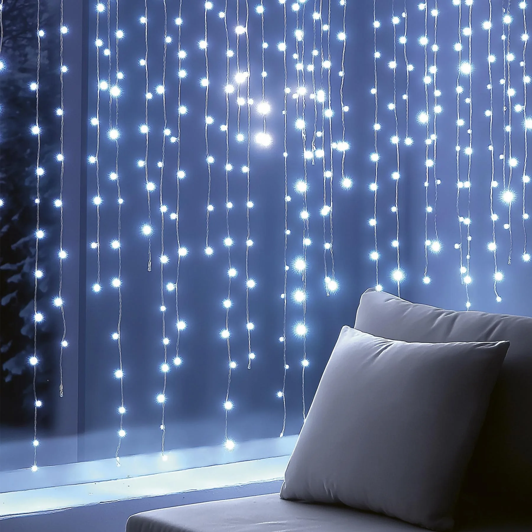 DOT LED svietiaci záves, 1,2 x 1,4 m, studená biela