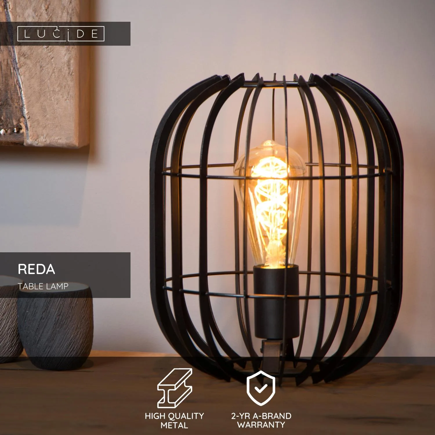 REDA - Stolná lampa - Ø 22 cm - 1xE27 - čierna – Obrázok 3
