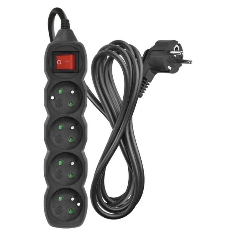 Predlžovací kábel 3 m / 4 zásuvky / s vypínačom / čierny / PVC / 1,5 mm2 – Obrázok 3