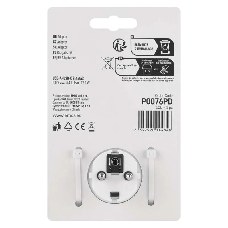 Rozbočovacia zásuvka 2×, 1×USB-A+1×USB-C, bielo-sivá – Obrázok 8