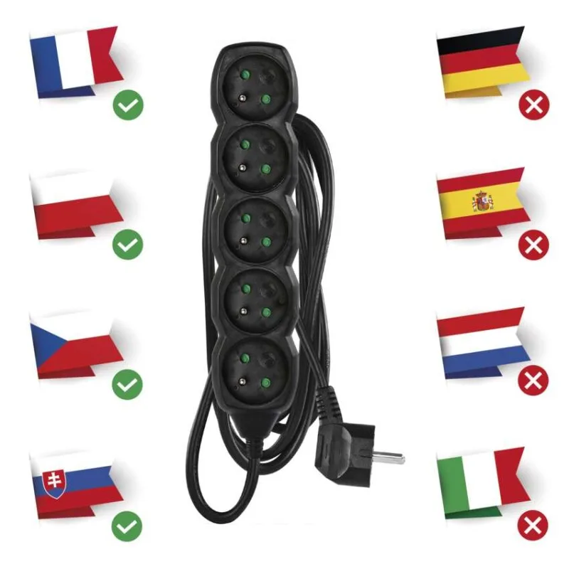Predlžovací kábel 3 m / 5 zásuviek / čierny / PVC / 1,5 mm2 – Obrázok 5