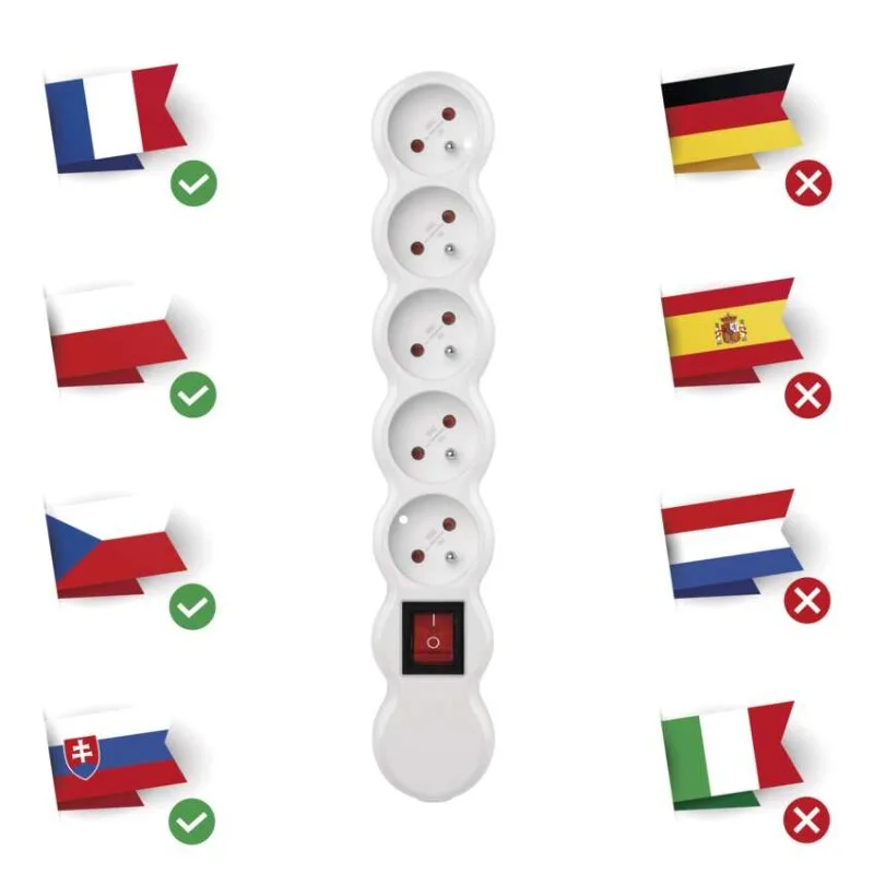 Samostatná 5 zásuvka s vypínačom, biela – Obrázok 3