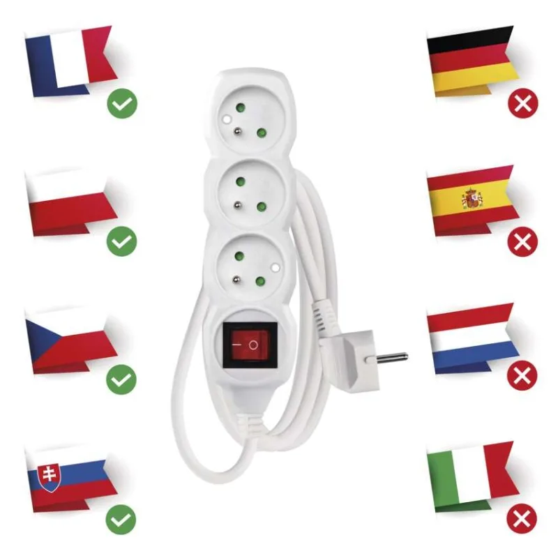 Predlžovací kábel 1,2 m / 3 zásuvky / s vypínačom / biely / PVC / 1 mm2 – Obrázok 5
