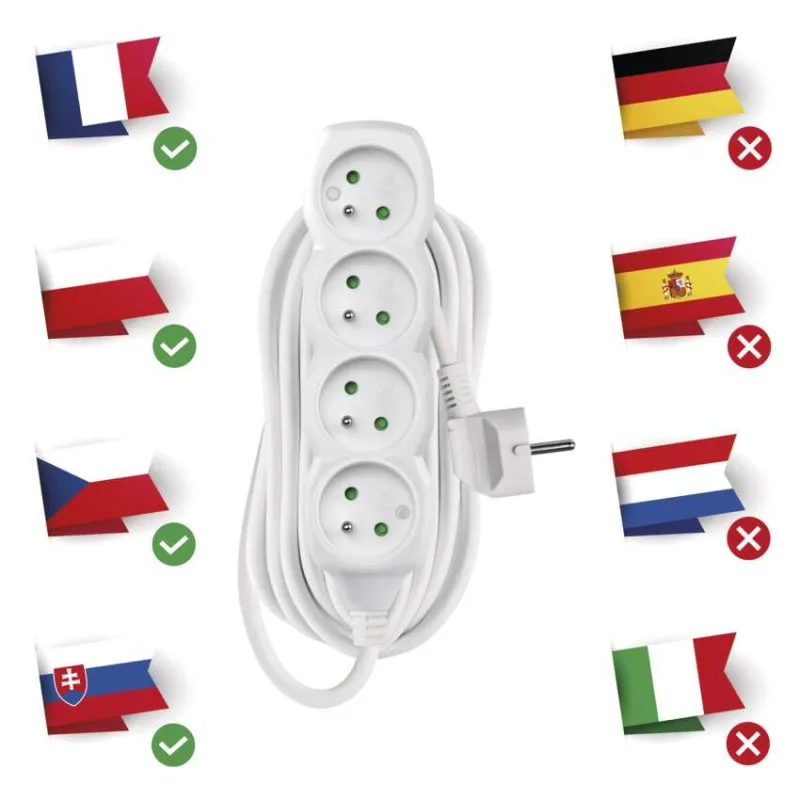 Predlžovací kábel 7 m / 4 zásuvky / biely / PVC / 1,5 mm2 – Obrázok 5