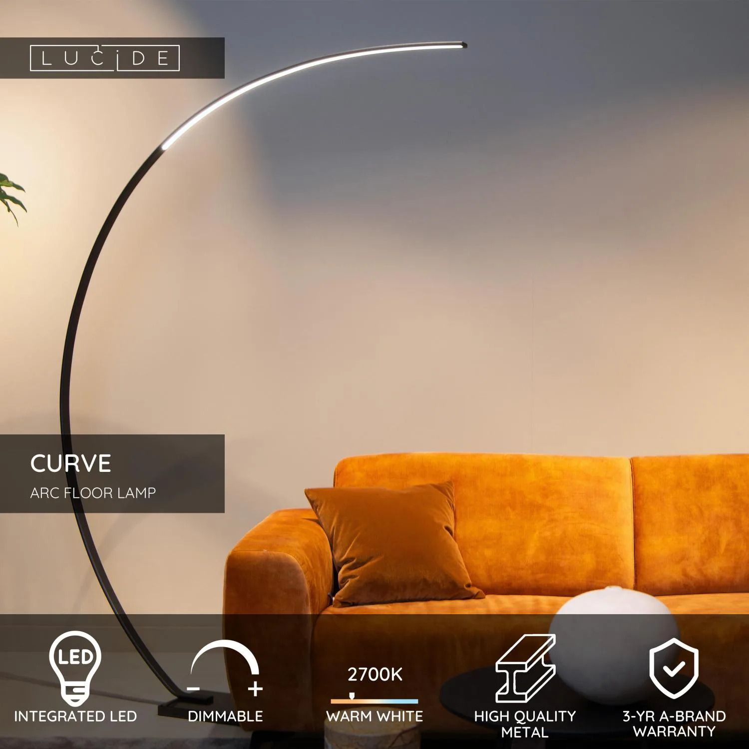 CURVE – Podlahová lampa Arc – LED, stmievateľná – 1x15 W, 2700 K – Obrázok 10