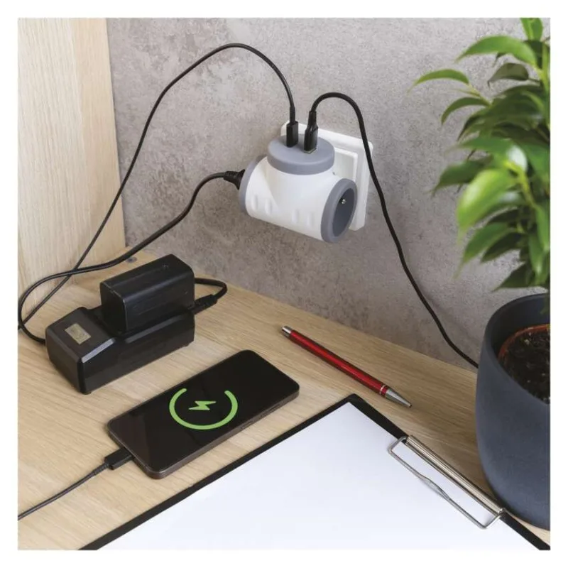 Rozbočovacia zásuvka 2×, 1×USB-A+1×USB-C, bielo-sivá – Obrázok 10