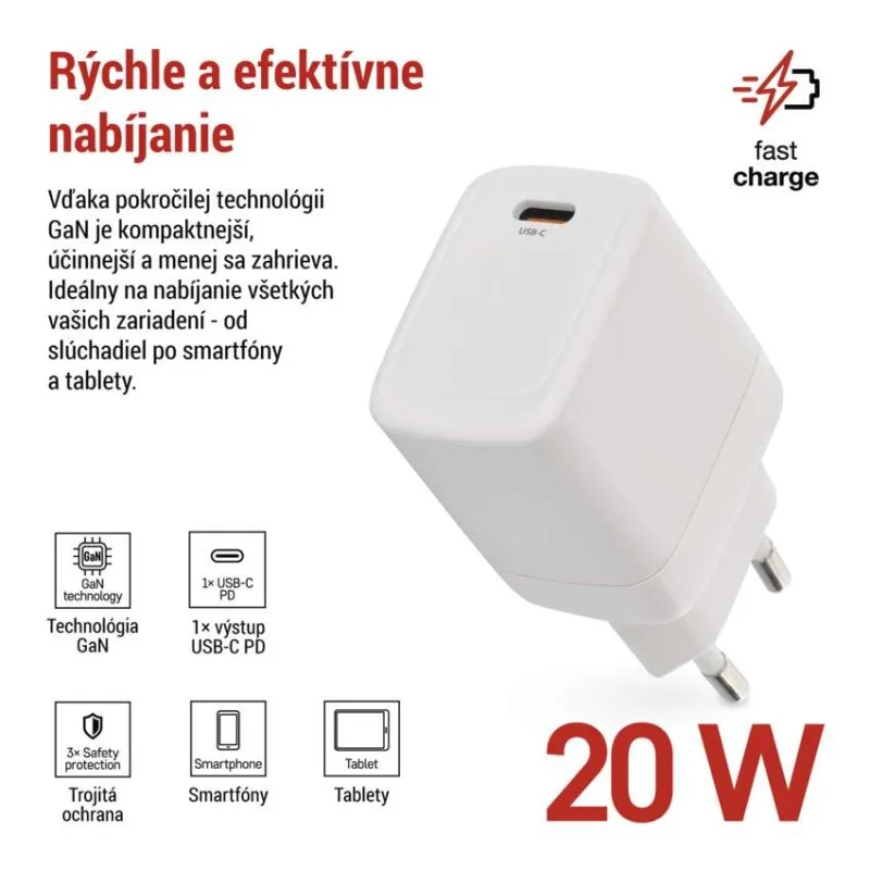 Univerzálny USB adaptér GaN do siete PD 20 W max. – Obrázok 3