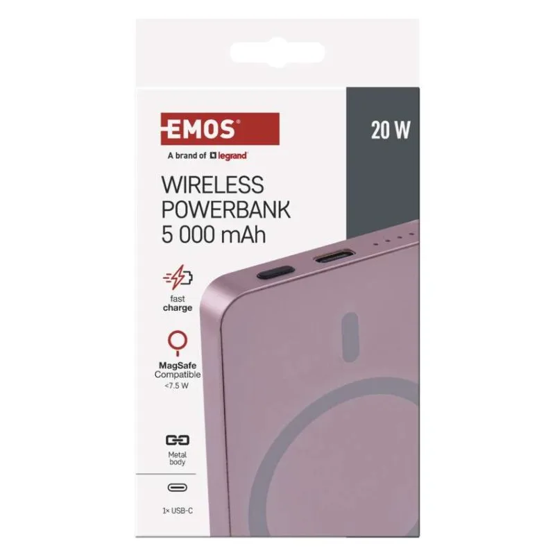 Power bank EMOS WI 522, 5 000 mAh, 20 W+Wireless, lososová – Obrázok 14