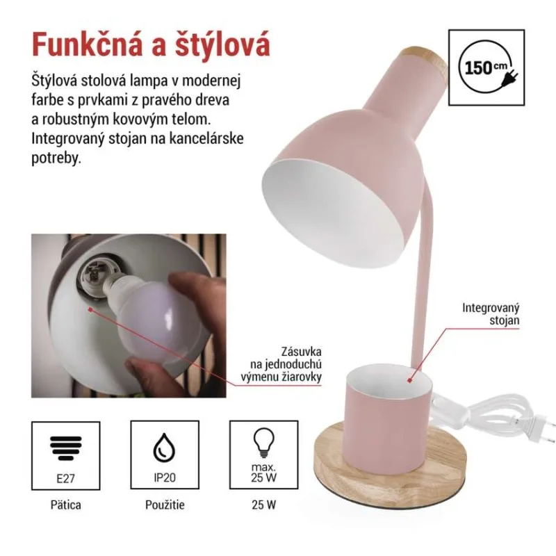 Stolná lampa POPPY, ružová – Obrázok 5