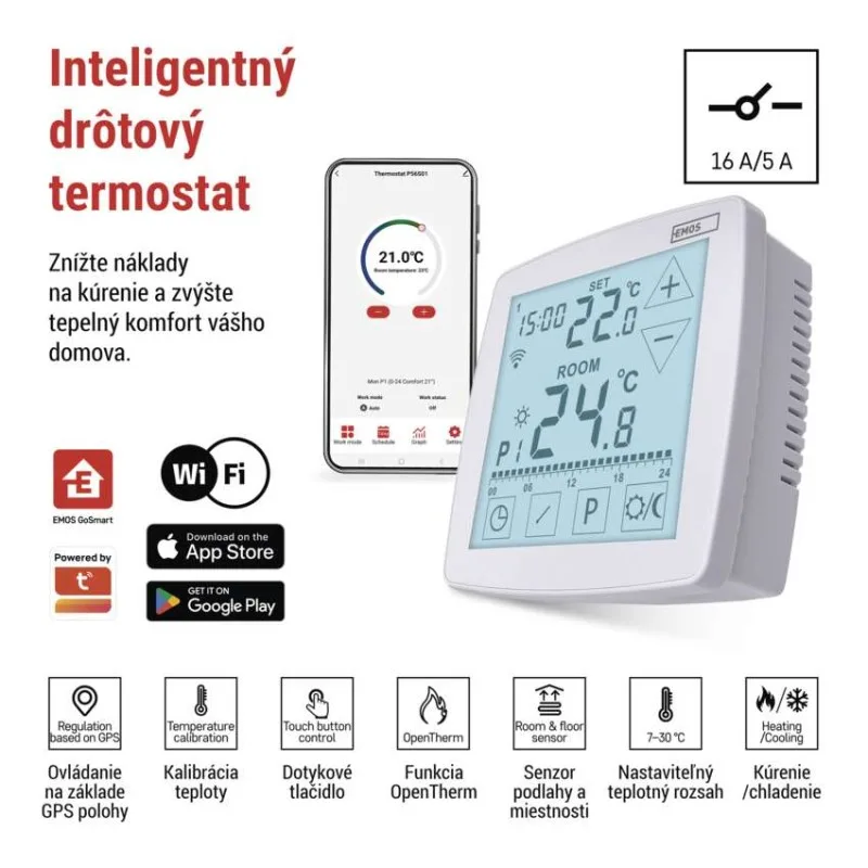 Izbový programovateľný drôtový WiFi GoSmart termostat P56S01 – Obrázok 3
