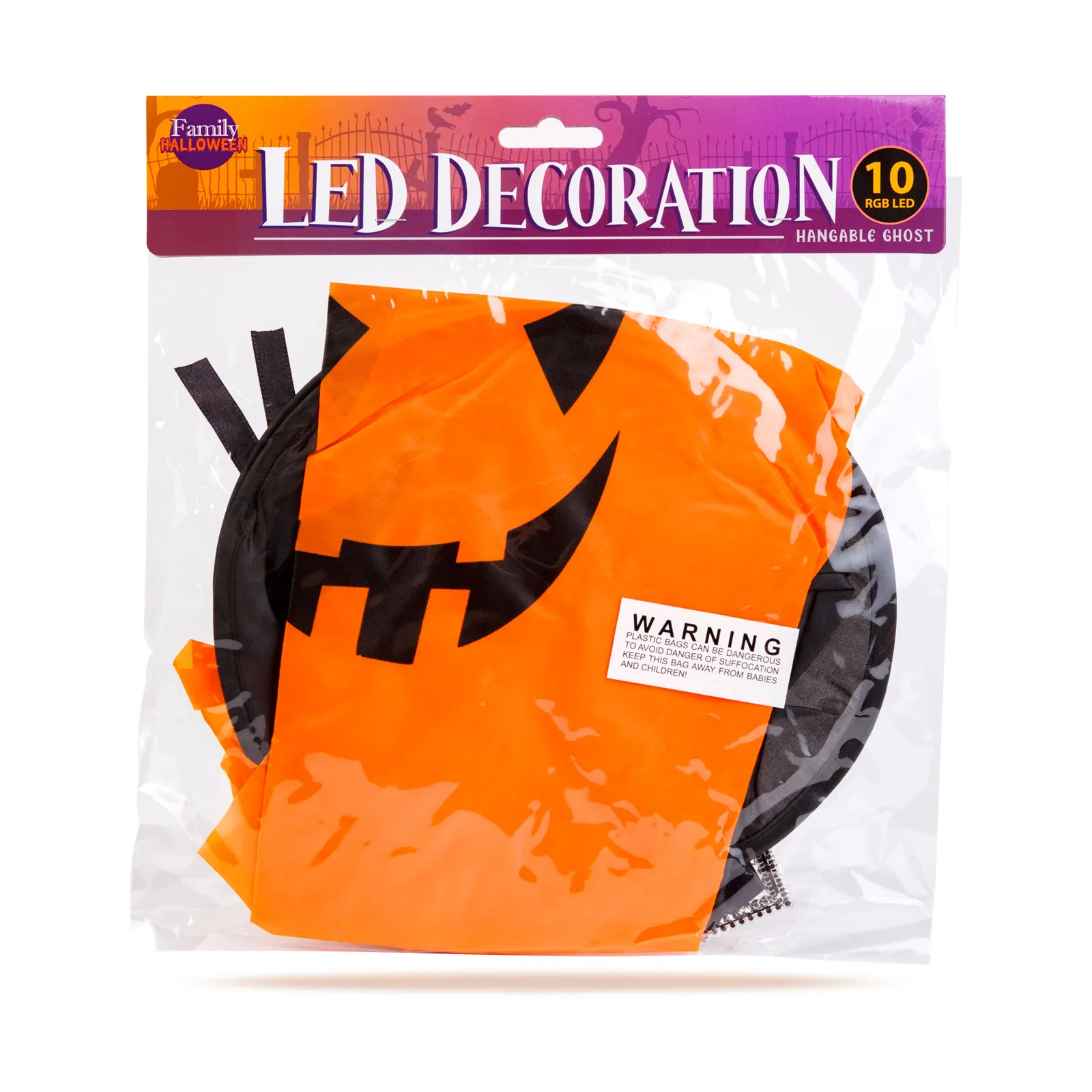 Halloweenska LED dekorácia - duch - žltá - 10 farebných LED - zavesiteľná - 2 x 2032 - 75 x 35 cm – Obrázok 3
