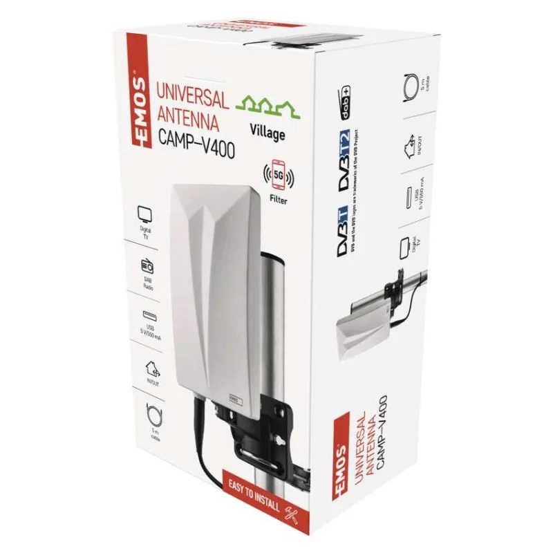 Anténa univerzálna VILLAGE CAMP–V400, DVB-T2, FM, DAB, filter LTE/4G/5G – Obrázok 3