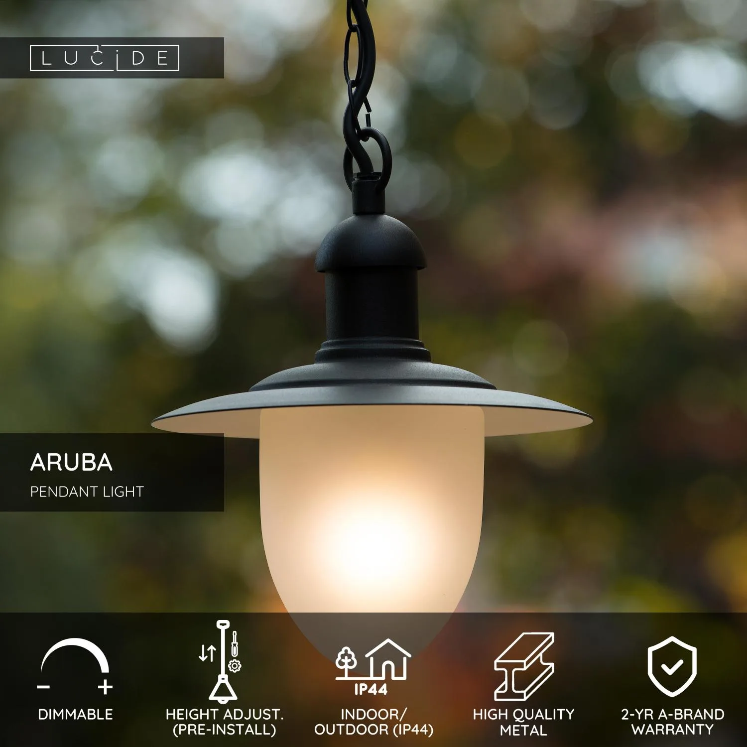 ARUBA – Zavesené svietidlo pre interiér/exteriér – Ø 25 cm – 1xE27 – IP44 – Obrázok 2