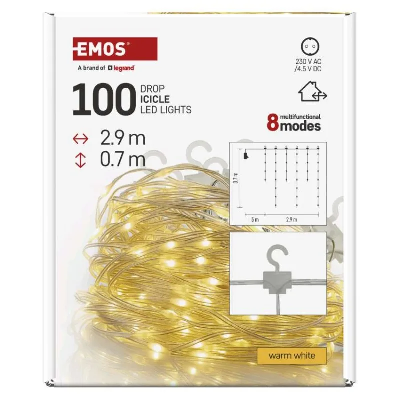 LED vianočná drop reťaz – cencúle, 2,9 m, vonkajšia aj vnútorná, teplá biela, programy – Obrázok 9