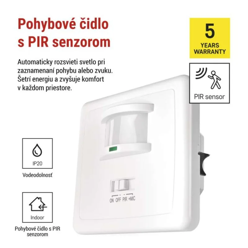 PIR senzor (pohybové čidlo) IP20 1200W, biela – Obrázok 2