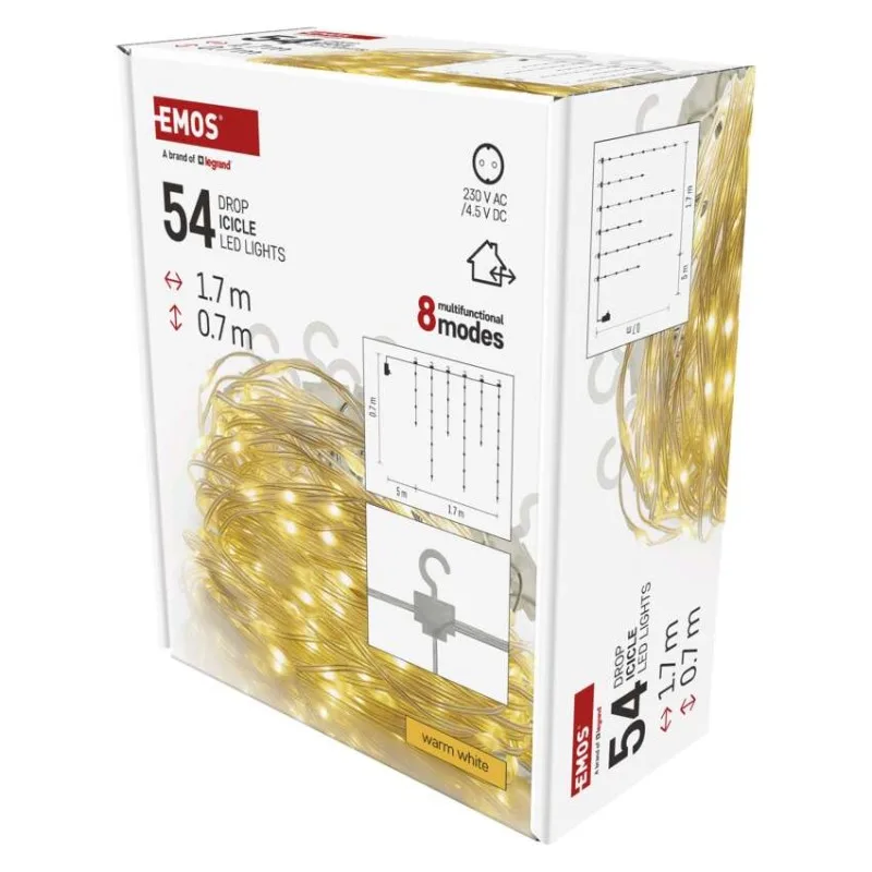 LED vianočná drop reťaz – cencúle, 1,7 m, vonkajšia aj vnútorná, teplá biela, programy – Obrázok 2