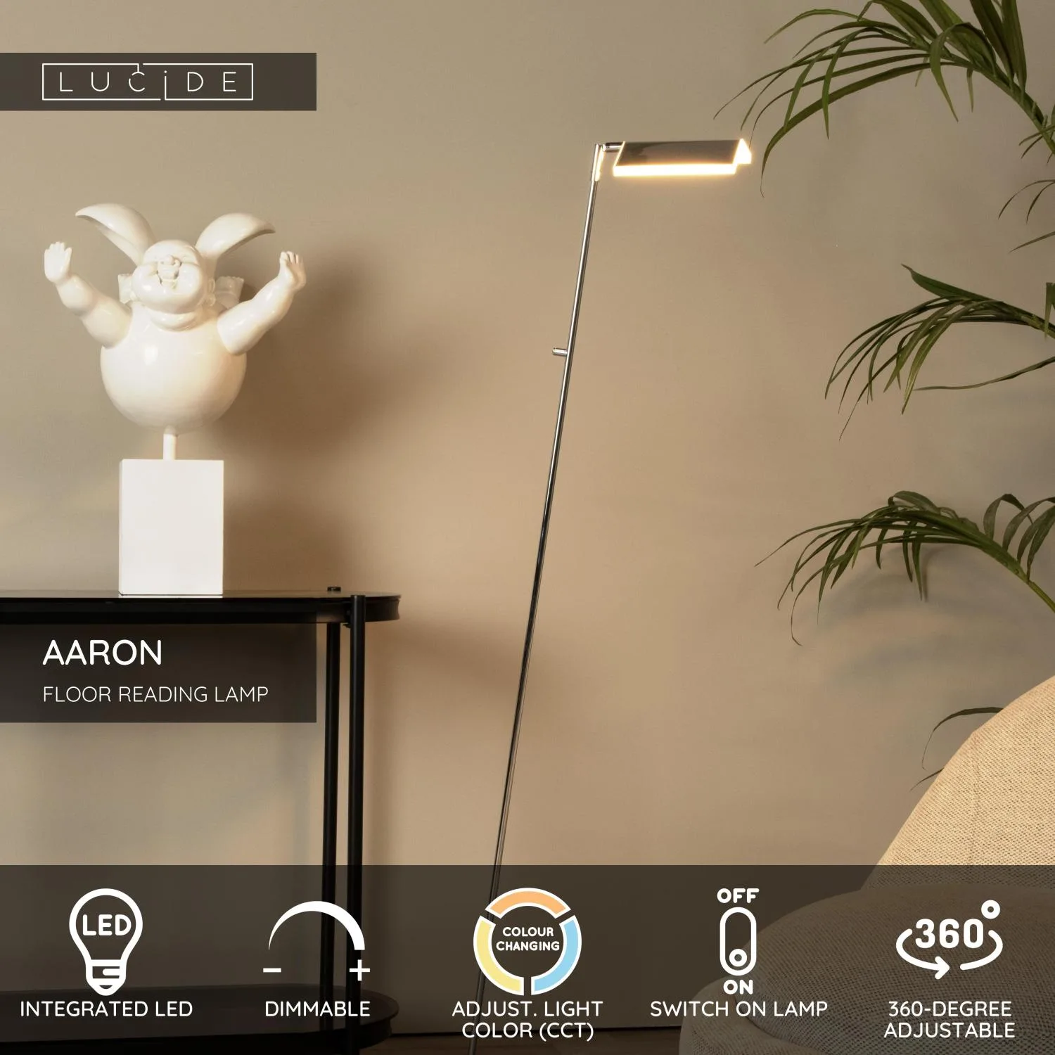 AARON - Podlahová čítacia lampa - LED tlmená - CCT - 1x12W 2700K/4000K – Obrázok 3