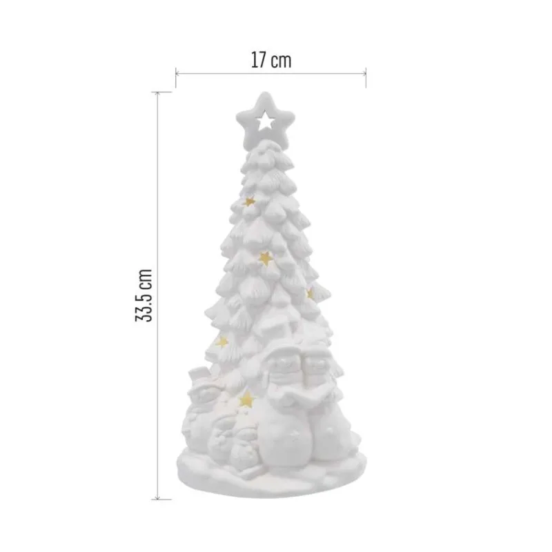 Keramický LED stromček so snehuliakmi, 33,5 cm, 2x AA, vnútorný, teplá biela – Obrázok 4