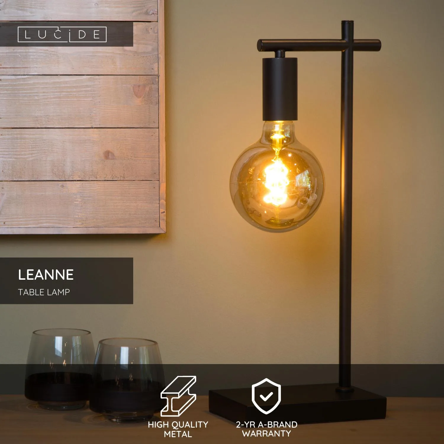 LEANNE - Stolná lampa - 1xE27 - Čierna – Obrázok 3