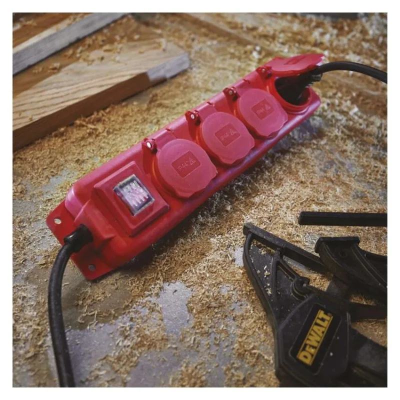 Predlžovací kábel 3 m / 4 zásuvky / s vypínačom / čierno-červený / guma-neoprén / 1,5 mm2 – Obrázok 9