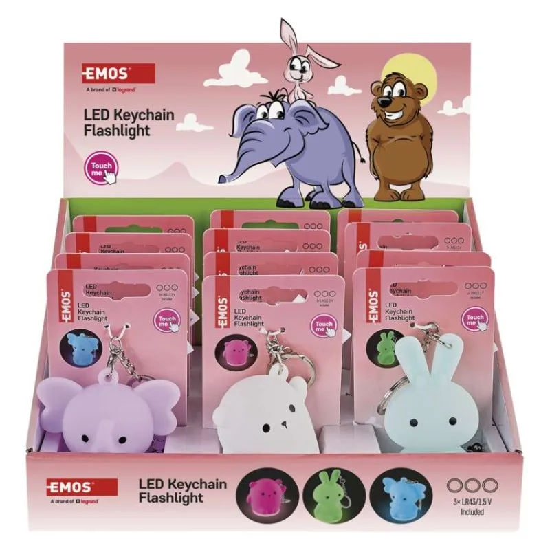 LED silikónová kľúčenka – zvieratká, 12 ks, display box – Obrázok 6